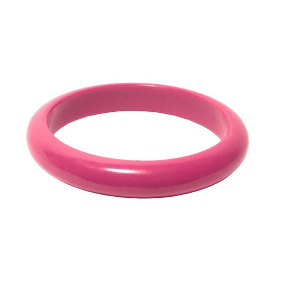 Vintage 1980s to Y2K Domed Hot Pink Color Pop Lucite Bangle Bracelet - Picture 2 of 6